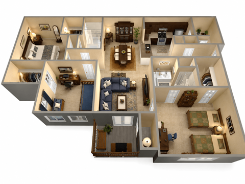 Floor plan for 3 beds, 2 baths, 1402 sqft
