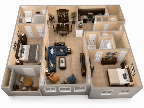 Floor plan for 2 beds, 2 baths, 1268 sqft
