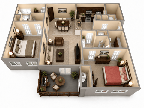 Floor plan for 2 beds, 2 baths, 1146 sqft