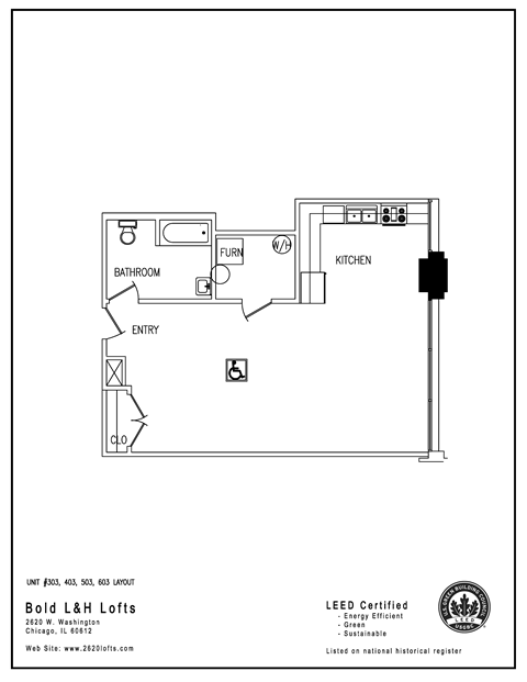 Floor plan for 1 bed, 1 bath, 820 sqft