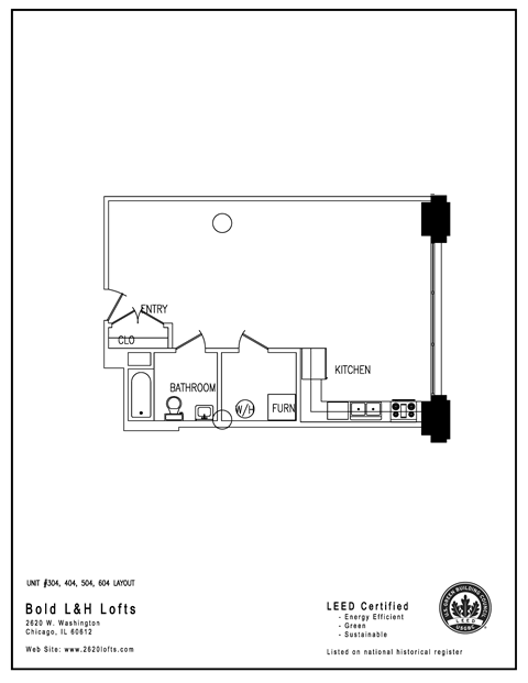 Floor plan for 1 bed, 1 bath, 707 sqft