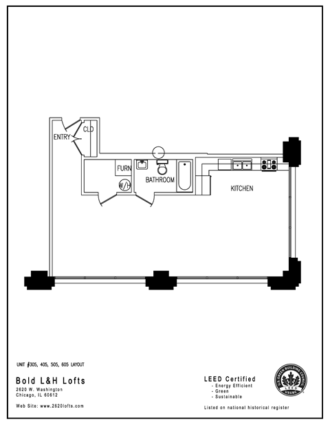 Floor plan for 1 bed, 1 bath, 798 sqft