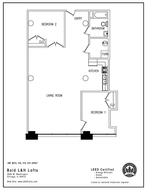 Floor plan for 2 beds, 1 bath, 1257 sqft