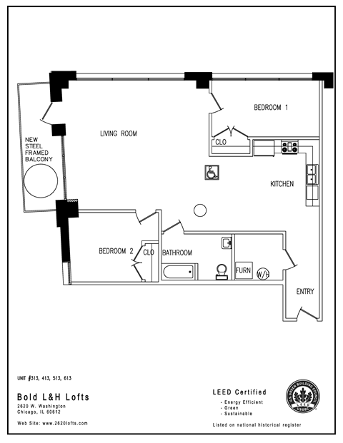 Floor plan for 2 beds, 1 bath, 1220 sqft