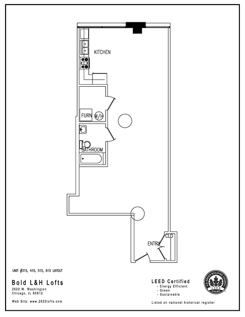 Floor plan for 1 bed, 1 bath, 805 sqft