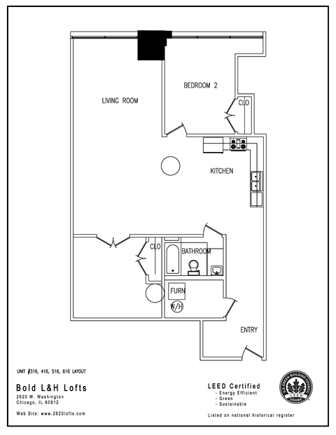 Floor plan for 2 beds, 1 bath, 1187 sqft