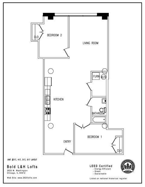 Floor plan for 2 beds, 1 bath, 1194 sqft