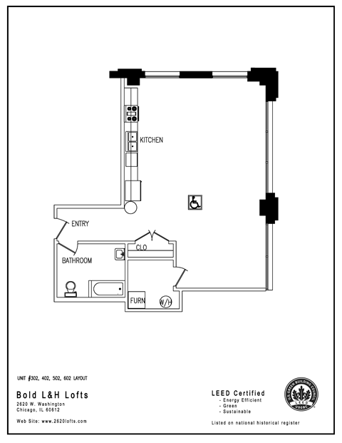 Floor plan for 1 bed, 1 bath, 843 sqft
