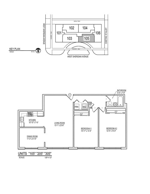 Floor plan for 2 beds, 1 bath, 1000 sqft