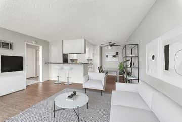 La Mesa apartment for rent - A modern living room with a white sofa and a grey rug.