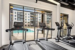 Sandy apartment for rent - treadmills with view of pool in gym