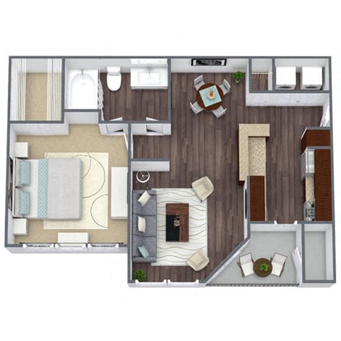 Floor plan for 1 bed, 1 bath, 659 sqft
