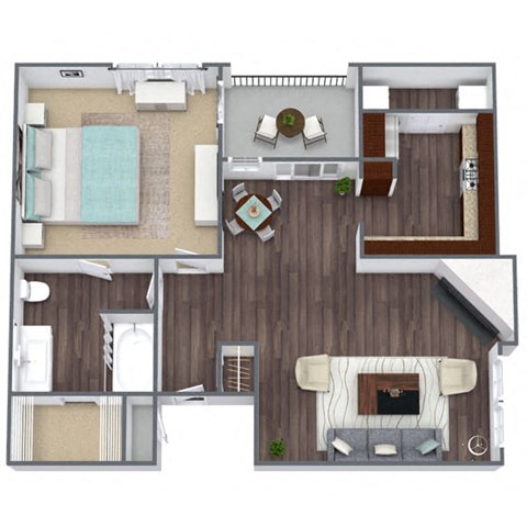 Floor plan for 1 bed, 1 bath, 732 sqft