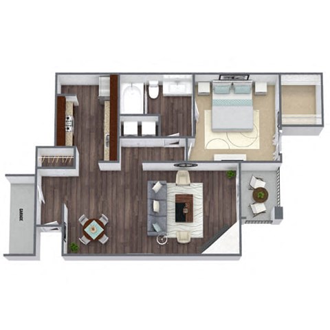 Floor plan for 1 bed, 1 bath, 768 sqft
