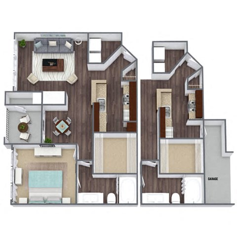 Floor plan for 1 bed, 1 bath, 847 sqft