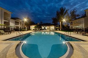 Tampa apartment for rent - Community Swimming Pool with Pool Furniture at Vinings at Hunter's Green Apartments in Tampa, FL.