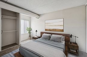 Alexandria apartment for rent - Model Bedroom with Carpet, Closet & Window View at Mason Van Dorn Apartments located in Alexandria, VA.