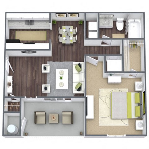Floor plan for 1 bed, 1 bath, 541 sqft