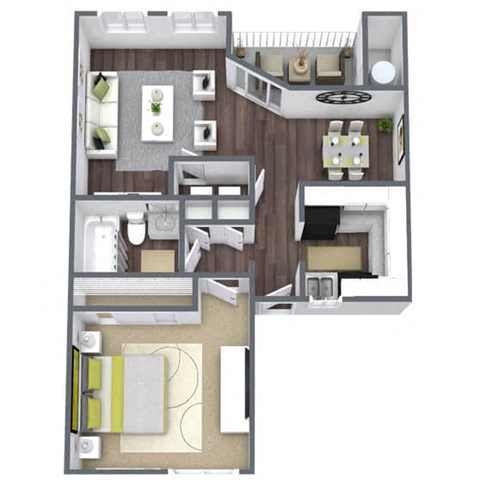 Floor plan for 1 bed, 1 bath, 703 sqft