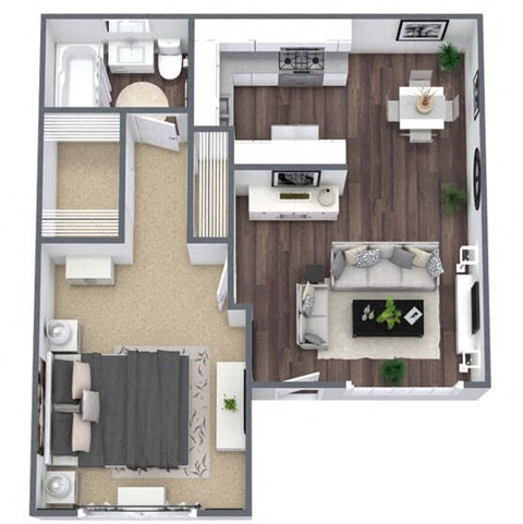 Floor plan for 1 bed, 1 bath, 603 sqft