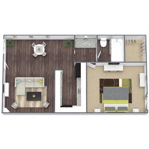 Floor plan for 1 bed, 1 bath, 550 sqft