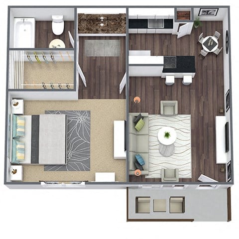 Floor plan for 1 bed, 1 bath, 750 sqft