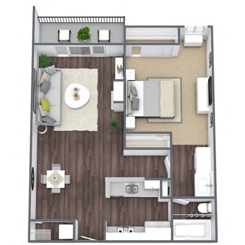 Floor plan for 1 bed, 1 bath, 708 sqft