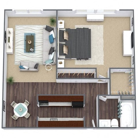 Floor plan for 1 bed, 1 bath, 745 sqft