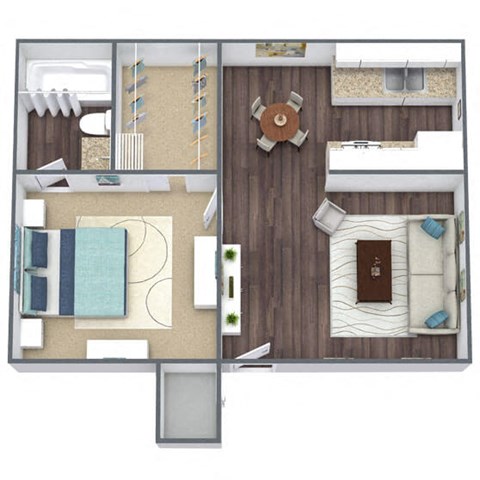 Floor plan for 1 bed, 1 bath, 520 sqft