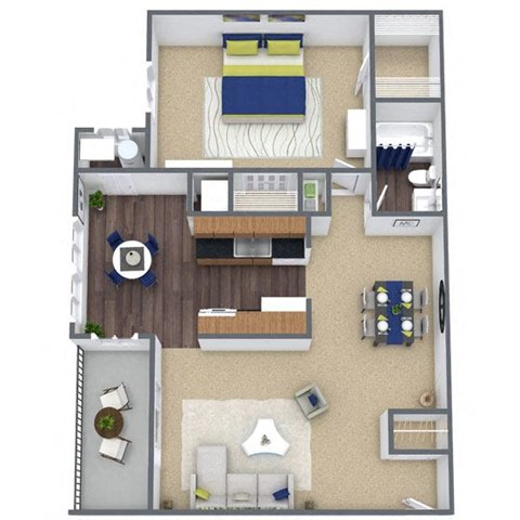 Floor plan for 1 bed, 1 bath, 787 sqft