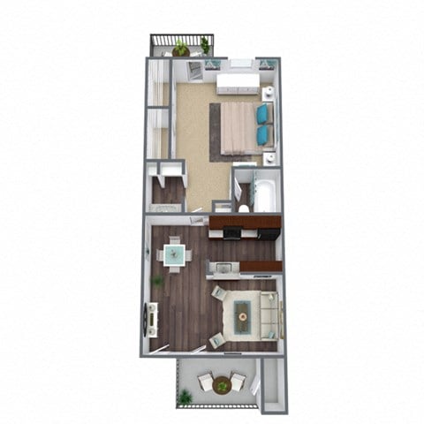 Floor plan for 1 bed, 1 bath, 585 sqft