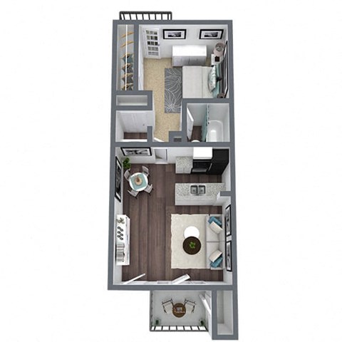 Floor plan for 1 bed, 1 bath, 586 sqft