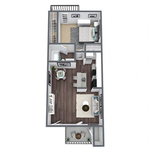 Floor plan for 1 bed, 1 bath, 610 sqft