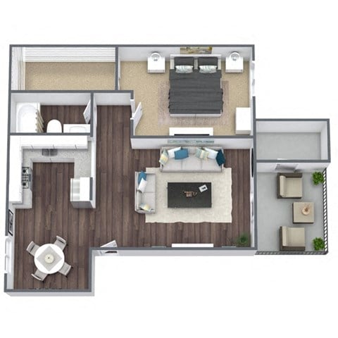 Floor plan for 1 bed, 1 bath, 710 sqft