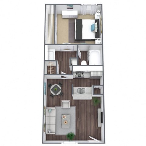 Floor plan for 1 bed, 1 bath, 555 sqft