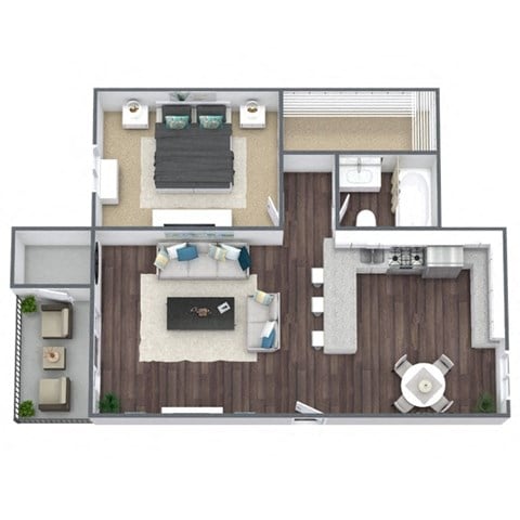 Floor plan for 1 bed, 1 bath, 800 sqft