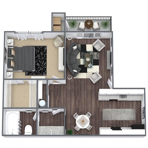 Floor plan for 1 bed, 1 bath, 588 sqft