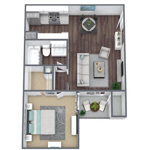 Floor plan for 1 bed, 1 bath, 575 sqft