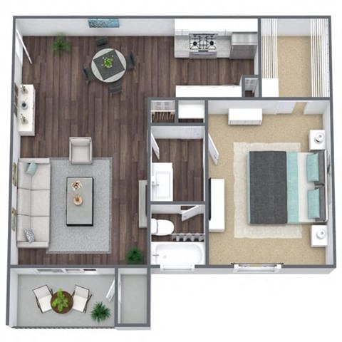 Floor plan for 1 bed, 1 bath, 720 sqft