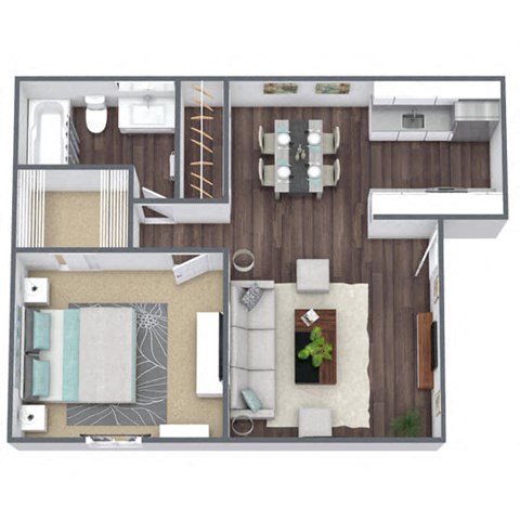 Floor plan for 1 bed, 1 bath, 650 sqft