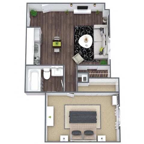 Floor plan for 1 bed, 1 bath, 460 sqft