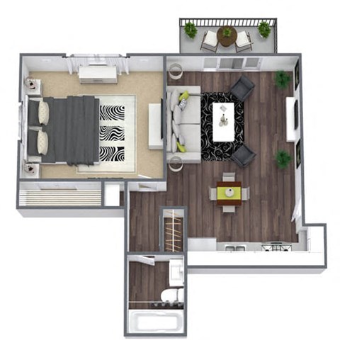 Floor plan for 1 bed, 1 bath, 510 sqft