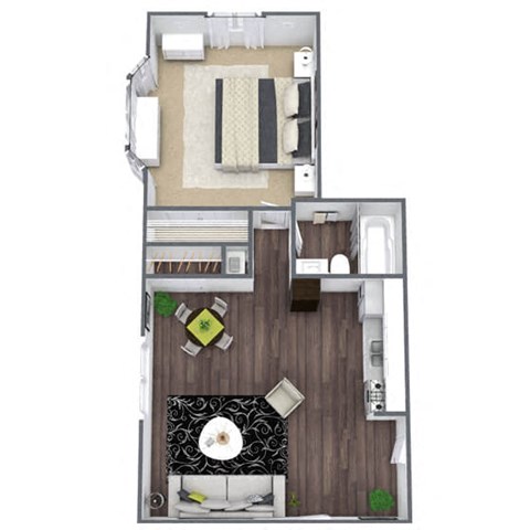 Floor plan for 1 bed, 1 bath, 510 sqft