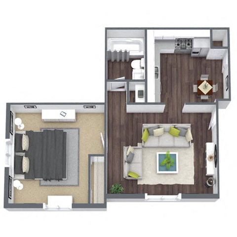 Floor plan for 1 bed, 1 bath, 725 sqft