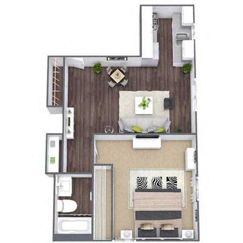 Floor plan for 1 bed, 1 bath, 560 sqft