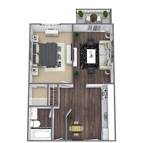 Floor plan for 1 bed, 1 bath, 575 sqft