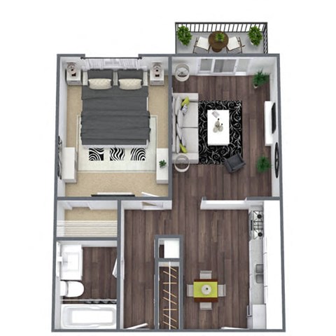 Floor plan for 1 bed, 1 bath, 600 sqft