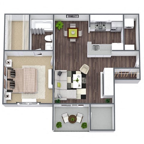 Floor plan for 1 bed, 1 bath, 635 sqft