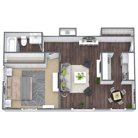 Floor plan for 1 bed, 1 bath, 650 sqft