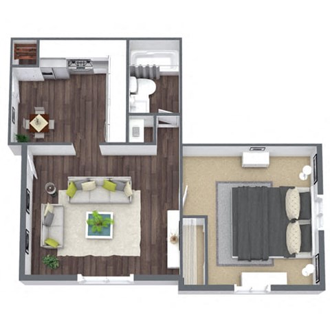 Floor plan for 1 bed, 1 bath, 720 sqft